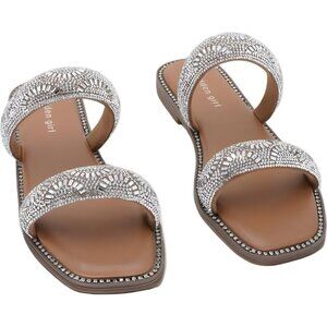 Madden Girl Two-Band Rhinestone Slide Silver US 8